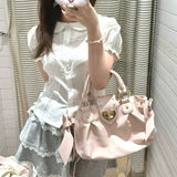 KYLETHOMASW  -  Bow Pink Hand Harajuku Bag Fashi Purse Women Japanese Style Soft Casual Crossbody Ladies Sweet Cute Large Capacity Shoulder Bags
