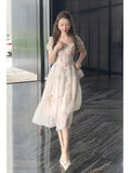 KYLETHOMASW  -  French Square Neckline Dresses Elegant Printed Dress Women Summer New Design Slim Waist A Line Long Vestido