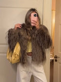 KYLETHOMASW  -  Brown Soft Fuzzy Fur Oversized Cardigan Lapel Collar Warmth Locking 2025 Winter Street Fashion Coat Women Party Luxe Lady Coat