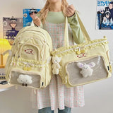 KYLETHOMASW  -  Ruched Lace Bow Ita Mochila Fashion Ins Large Capacity Mochilas Mujer School Bag Star Letter Embroidery Backpack Backpacks