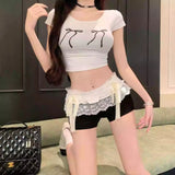 KYLETHOMASW  -  Ballet Style White Lace Low Waist Shorts Women Clothing Summer New Sweet Sexy Slimming Underwear Bow Leggings Women Shorts