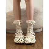 KYLETHOMASW  -  Korean Polka Dot Mary Jane Shoes Women's Fashionable Versatile Sweet  Knot One Strap Little Leather Shoes Spring
