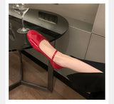 KYLETHOMASW  -  Shiny PU Leaather Flats Mary Janes Shoes Women Red Elegant Basic Pointed Toe Loafers Spring Autumn Daily Casual Black Shoes New