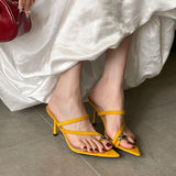 KYLETHOMASW  -  Fashion Pointed Toe Ladies High Heels Pumps Slides Shoes Female Slip On Footwear Metal Women Thin Heels Shoes Flip flops