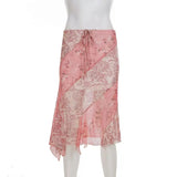 KYLETHOMASW  -  Girly Retro Irregular Mesh Patchwork Skirt Versatile Holiday Style Mid-length