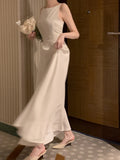 KYLETHOMASW  -  Elegant White Midi Dress Women Vintage Party Prom Spaghetti Strap Black Dresses Korean Formal Occasion Bodycon Vestidos