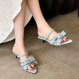 KYLETHOMASW  -  New In Summer Fashion Denim Pointed Toe Women Slippers Low Heel Shoes Beach Female Slides Sandals Slippers Shoes For Ladies