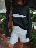KYLETHOMASW  -  Crewneck Embroidered Fish Knit Sweater Long Sleeve Relaxed Fit 2025 Autumn Preppy Women Top Fashion Daily Casual Lady Pullover