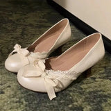 KYLETHOMASW  -  Vintage Chunky Heel Women Pumps Polka Dot Design Bow Detail Round Toe Mary Jane Shoes Comfortable Lightweight Dress Lolita Shoes