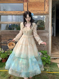 KYLETHOMASW  -  Women Vintage Casual Printed Dress Fashion Long Sleeve Pleated Party Birthday A-Line Dresses Female Clothes Robe Autumn New