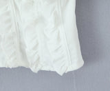 KYLETHOMASW  -  Sweet White Embroidery Hollow Out Hole Splice Lace Elastic U Collar Short Sleeve Shirt Women Center Buttons Slim Crop Tops