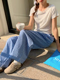 KYLETHOMASW  -  Vintage Plaid Women's Wide Leg Pants Pockets Sping Summer High Waist Casual Straight Loose Trousers Female