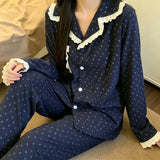 KYLETHOMASW  -  Floral Print Pajama Set Lace Ruffle Autumn Winter New Loungewear Long Sleeve Button‑Down Ladies Sleepwear Home Clothes