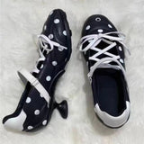 KYLETHOMASW  -  Novelty Polka Dot Sports Ballet Shoes Woman Fashion Strange Heel Design Round Toe Mary Jane Shoe Cross Lace Up Casual High Heels