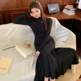 KYLETHOMASW  -  Autumn New Korean High Street Half-high Neck Dress Women Fitted Inner Wear Base Layer A-line Mermaid Long Dress Office Lady