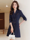 KIylethomasw Fashion Korean Black Dress Fall and Winter New High-quality Office Women's Blazer Elegant Temperament Double-breasted Dress