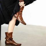KYLETHOMASW  -  Autumn Winter Soft Leather Lace-up Women Ankle Boots Comfortable Flats Short Booties Fashion Bowknot Chelsea Boots Shoes Botas