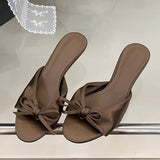 KYLETHOMASW  -  Summer Fashion Silk Butterfly Knot Women Slippers Sandals Shallow Open Toe Thin Low Heels Mules Slides Shoes Zapatos Mujer