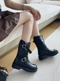 KYLETHOMASW  -  Black Ankle Boots For Woman Round Toe Chunky Heels Short Shoes Comforts Platforms Boots Belt Buckle Fall Shoes Botas De Mujer