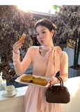 KYLETHOMASW  -  Korean Sle  Knot Ele Dr Women's Spring Autumn Design Slim A-Line Long Dr Soft Polyester Fiber Casual Wear