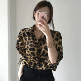 Kylethomasw  2024 New Office Lady Shirts Ladies Fashion Leopard Shirts All-match Long Sleeve Blouses Turn-down Vintage Women's Clothing