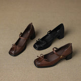 KYLETHOMASW  -  Butterfly-knot Elegant Shallow Mouth Women Pumps 2025 Mary Jane Fashion Square Toe Metal Buckle Thick Heel Dress Ladies Footwear