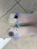 KYLETHOMASW  -  New style pointed-toe open-toe sandals with flat sole, jelly-style shoes, DIY shoes, floral handcrafted with crystals and nettin