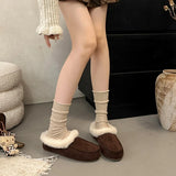 KYLETHOMASW  -  Vintage Women Fleece Lined Flats Shoes Concise Shallow Slip On Shoes Autumn Winter Ladies Elegant Keep Warm Snow Shoes