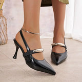 KYLETHOMASW  -  Sexy Pointed Toe Sling Back Pumps Women Patent Leather Thin Super High Heels Shoes Woman Classic Metal Decoration Office Shoes