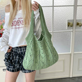 KYLETHOMASW  -  Women's Knitted Hollow Tote Bag Fresh Casual Aesthetic Daily Travel Shoulder Hobo Bag New Soft Fashion Simple Handbags
