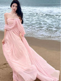 KIylethomasw Summer Pink Elegant Pleated High Waist Split Long Dress Women Fashion Backless Halter Strapless Fairy Dress Female 2024 Vestido