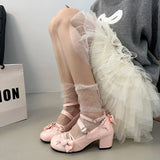 KYLETHOMASW  -  Butterfly-knot Lolita Women Mary Jane Shoes Elegant Round Toe Thick Heel Shoes Ladies Fashion Dress Pumps