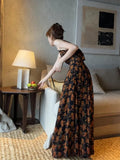 KYLETHOMASW  -  French Retro Printing Neck Dress Women Summer New Niche Goddess Gentle High End Temperament Waist Thin Long Vestido