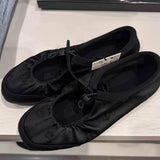 KYLETHOMASW  -  Women Satin Elastic Band Mary Jane Shoes Genuine Leather Shallow Mouth Flat Shoes Casual Outdoor Comfortable Ballet Shoes