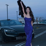 KYLETHOMASW  -  Sexy Shiny Sling Dress Woman Halter Off Shoulder Backless Skinny High Waist Gown Robe New Style Elegant Long Bodycon