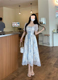 KYLETHOMASW  -  New Women's French Waist Cinched Dress Tea Break Style Summer Hepburn Slimming Knot Butterfly Long Skirt Korean Version