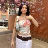 KYLETHOMASW  -  Y2K Spicy Girl Sexy Shell Print Off Shoulder Slim Fit Chest Hugging Vest Street Vacation Style Tight Fitting Versatile Top