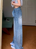 KYLETHOMASW  -  Y2k Vintage High Waisted Blue Washed and Distressed Jeans Women American Retro Streetwear Harajuku Baggy Trousers 2000s