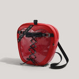 KYLETHOMASW  -  Red Apple Shape Gothic Lolita Ita Backpack Cross Lace Up Bow Clear Window Anime Badge Display Bag Y2k Cute Cosplay Shoulder Bag