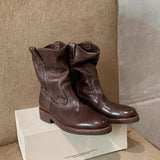 KYLETHOMASW  -  Women's Cowboy Boots Mid Calf Boots Western Short Embroidered Round Toe Low Heel Slip on Comfort Dress Slouchy Booties