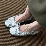 KYLETHOMASW  -  Red Bow Pleated Design Brand Ballet Flat Shoes Women Retro Round Toe Shallow Mary Jane Shoes Comfortable Moccasin Casual Shoes