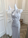 KYLETHOMASW  -  Luxury Slim Fit Long Dresses Elegant Sexy White Cambridge Blue Evening Dresses Spring Neck-Mounted Backless Mermaid Vestidos