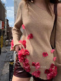 KYLETHOMASW  -  Autumn Winter New Temperament Celebrity Handmade Bead Flower Horn Sleeve Flowers Pastoral One Neck Knitted Sweater
