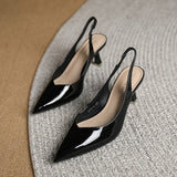 KYLETHOMASW  -  Elegant Slingback High Heels Sandals Woman Rear-Strap Shoes Ladies Office Dress Shiny Leather Pumps Pointed Toe Cut-Out Tacones