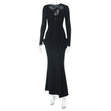 KYLETHOMASW  -  Pure Desire Deep V Neck New Mid-length Mujer Sexy Slim Waist Premium Spice Girls Dress Solid Personalized Ruched Trendy Vestidos