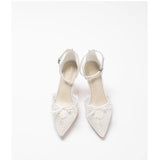 KYLETHOMASW  -  Spring and summer new pointed hollow lace bow low-heeled wedding shoes thin high-heeled banquet dress small size women's sandals