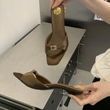 KYLETHOMASW  -  Summer New Brand Women Slipper Fashion Shallow Slip On Thin High Heel Outdoor Dress Sandals Ladies Elegant Slides New Woman