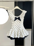 KYLETHOMASW  -  Summer Retro Elegant Woman Dress Y2k Polka Dot Bow Slim Sweet Design Mini Dress Female Korea Style Chic Sexy Party Outfits