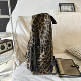 KYLETHOMASW  -  Women's Leopard Print Canvas Backpack Drawstring Decor Adjustable Strap Casual Daily School Travel Bag New Trend Back Pack