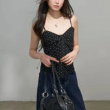 KYLETHOMASW  -  Sweet Korean Style Polka Dot Tanks Women Kawaii Sexy Bow Sleeveless Vest Elegant Coquette Fashion Cutecore Slim Camis